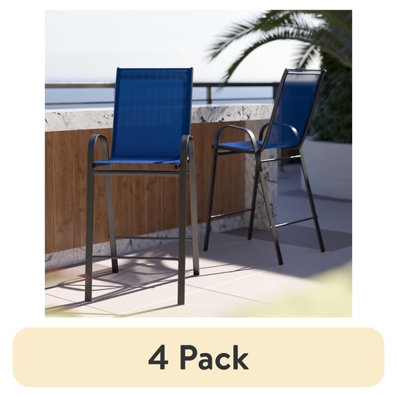 (4 pack) Emma + Oliver 2 Pack Navy Outdoor Barstools with Flex Comfort Material-Patio Stool