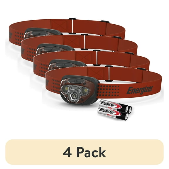 (4 pack) Energizer Vision HD+ LED Headlamp, Bright 300 Lumens, for Camping, Running, Jogging, Hunting, Hiking, Reading and Tactical Use, 3 AAA Batteries Included