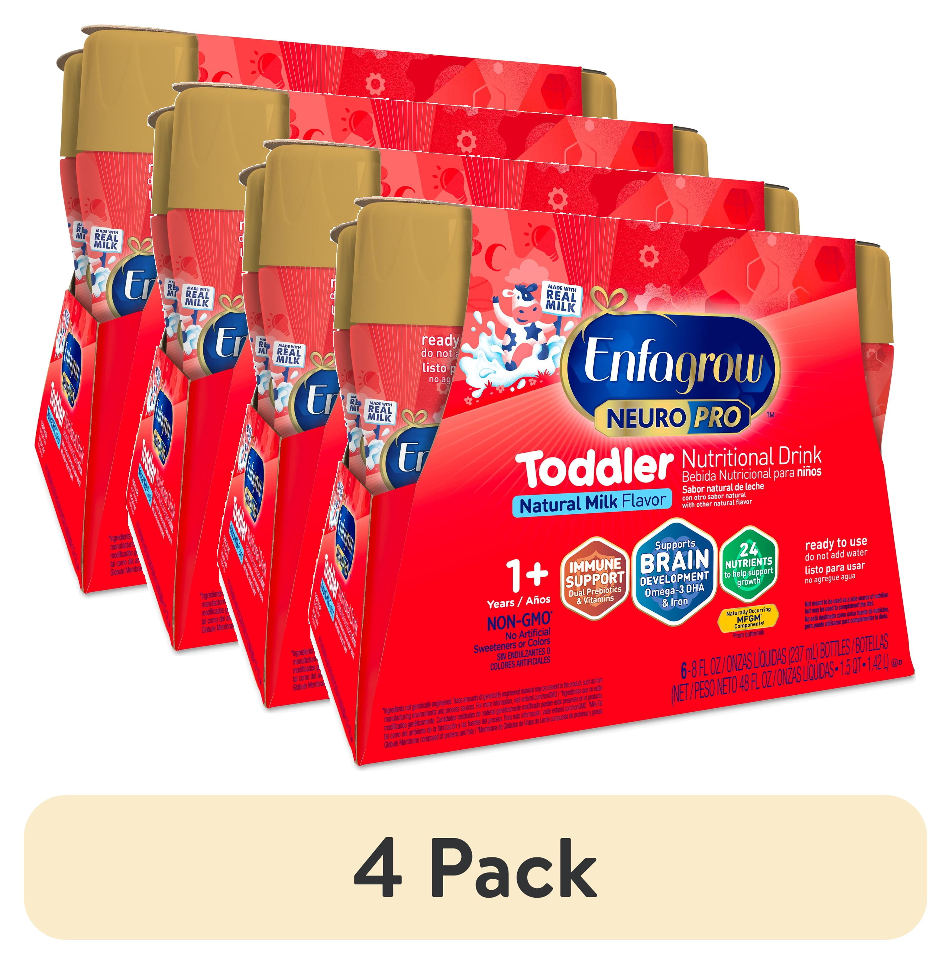 (4 pack) Enfagrow NeuroPro Toddler Nutritional Drink, Try Our Brain-Supporting Trio, Ready to Use,  8 Fl Oz Bottle, 6 Count