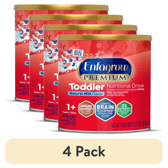 (4 pack) Enfagrow Premium Toddler Milk Nutritional Drink, Enfagrow Toddler Drink, Try Our Brain-Supporting Trio, 24 Oz Can