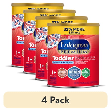 (4 pack) Enfagrow Premium Toddler Milk Nutritional Drink, Enfagrow Toddler Drink, Try Our Brain-Supporting Trio, 32oz Can