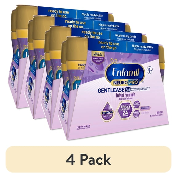 (4 pack) Enfamil NeuroPro Gentlease Ready-to-Feed Baby Formula for Easing Fussiness, Gas, Spit-up in 24hrs, 8 fl oz Bottle, 6 Count