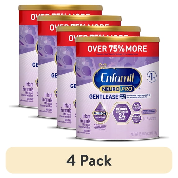 (4 pack) Enfamil NeuroPro Gentlease Baby Formula for Easing Fussiness, Gas, Spit-up in 24 Hrs, 35.3 Oz XL Value Can