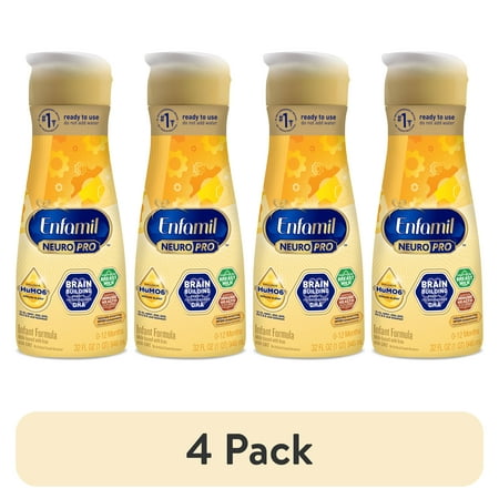 (4 pack) Enfamil NeuroPro Ready to Feed Baby Formula, Brain Building Duo DHA & MFGM, 32 fl oz