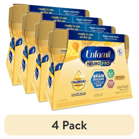 (4 pack) Enfamil NeuroPro Ready to Feed Baby Formula, Brain Building Duo DHA & MFGM,8 fl oz, 6 count