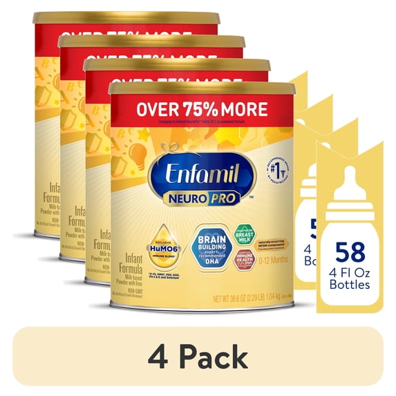 (4 pack) Enfamil NeuroPro Baby Formula, Brain Building Duo DHA & MFGM, Infant Formula Powder, 36.6 oz XL Value Can