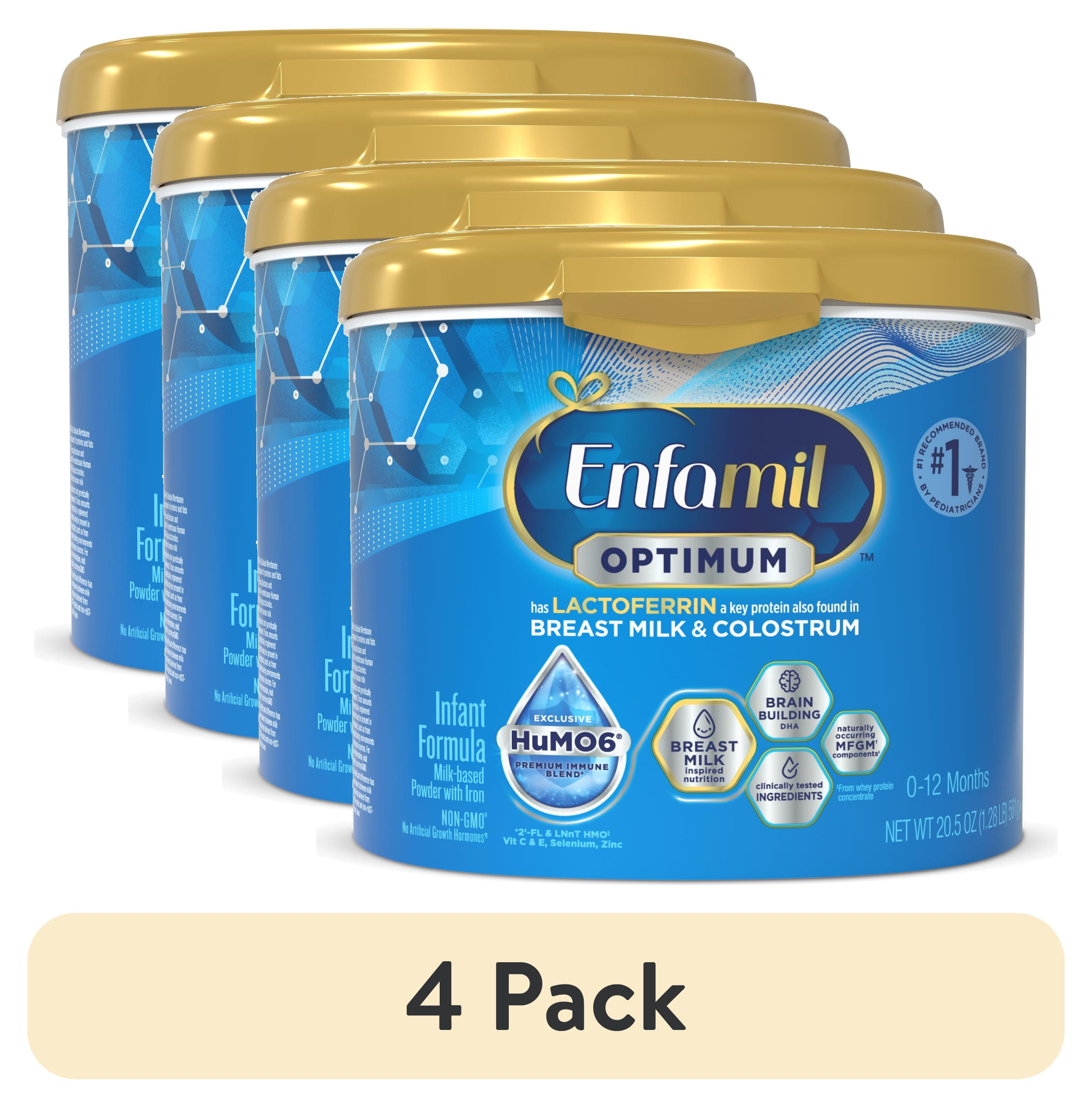 (4 pack) Enfamil Optimum (Enspire) Powder Baby Formula, Our Closest to Breast Milk, 20.5 oz Tub