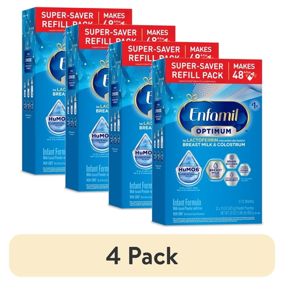 (4 pack) Enfamil Optimum (Enspire) Powder Baby Formula, Our Closest to Breast Milk, 30 oz Refill