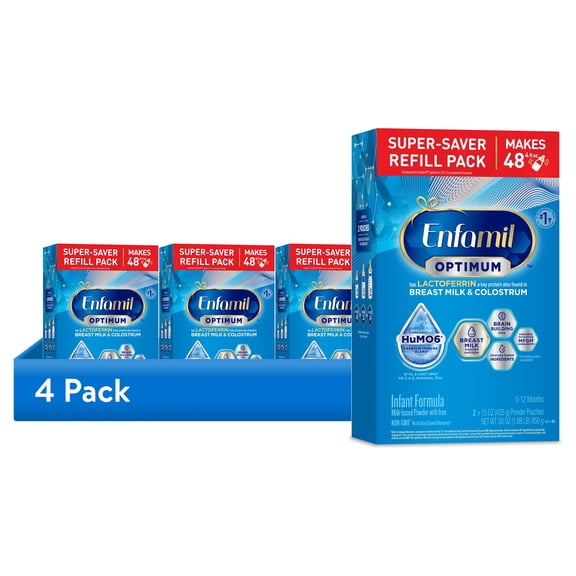 (4 pack) Enfamil Optimum (Enspire) Powder Baby Formula, Our Closest to Breast Milk, 30 oz Refill