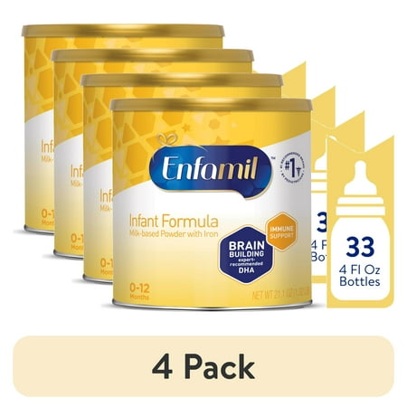 (4 pack) Enfamil Infant Powder Baby Formula with Iron, 21.1 oz Can