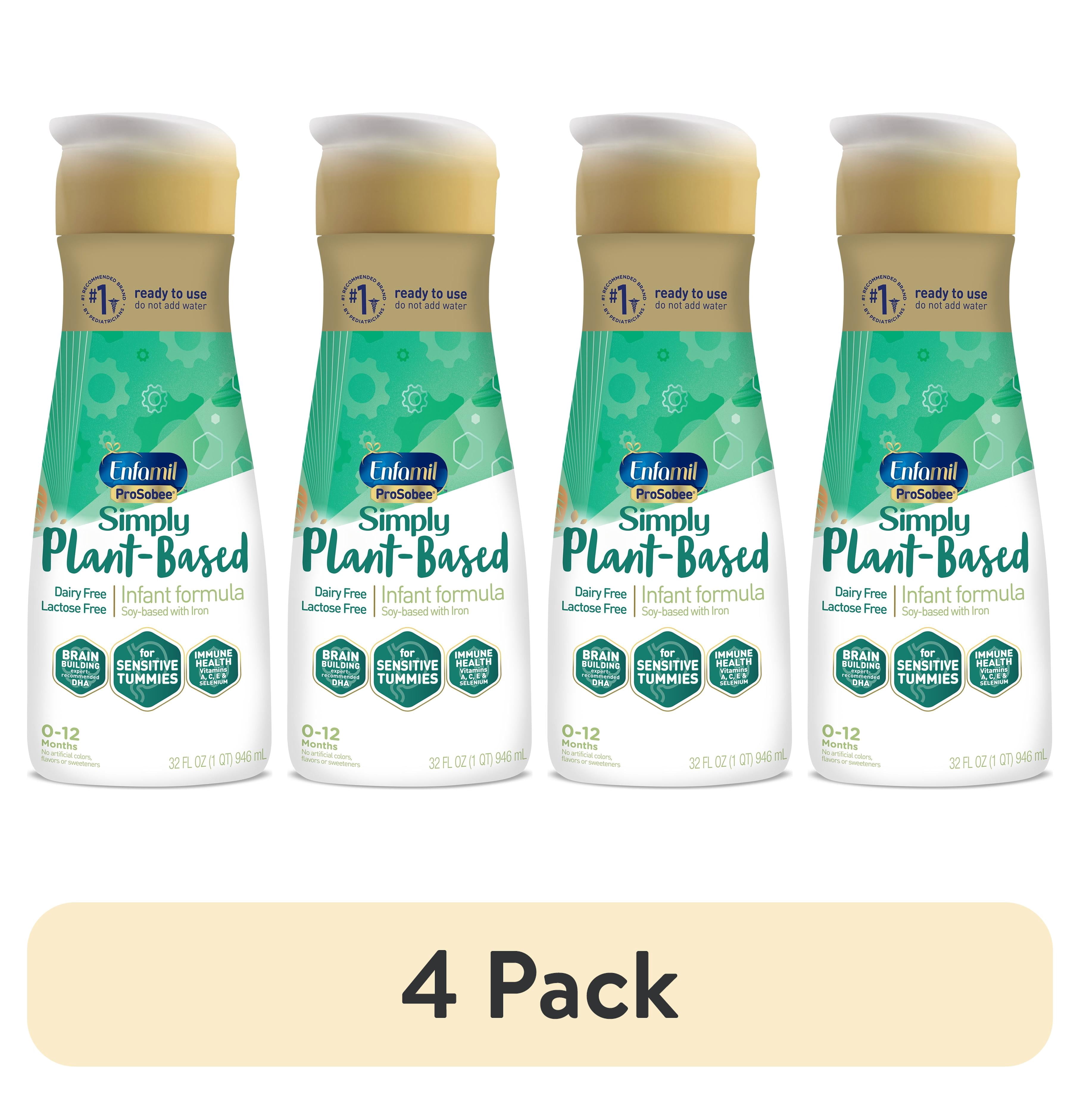 (4 pack) Enfamil ProSobee Plant-Based Liquid Baby Formula, Dairy Free, Lactose Free, 32 fl oz Bottle