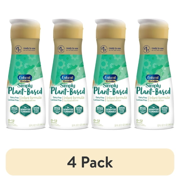 (4 pack) Enfamil ProSobee Plant-Based Liquid Baby Formula, Dairy Free, Lactose Free, 32 fl oz Bottle