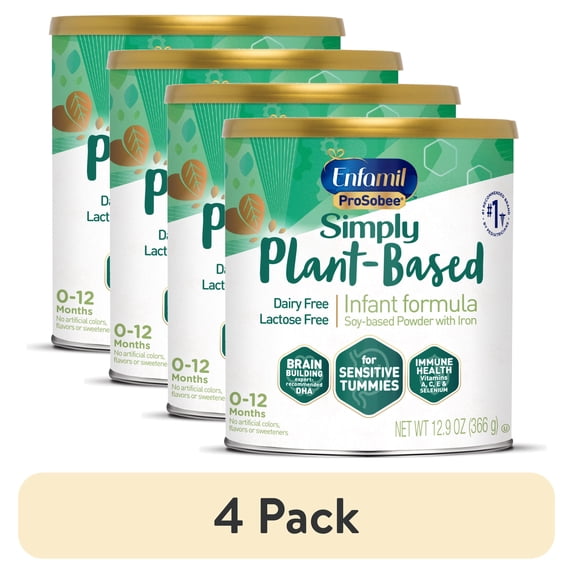 (4 pack) Enfamil ProSobee Plant-Based Powder Baby Formula, Dairy Free, Lactose Free, 12.9 oz Can
