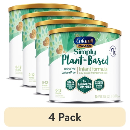 (4 pack) Enfamil ProSobee Plant-Based Powder Baby Formula, Dairy Free, Lactose Free, 20.9 oz Can