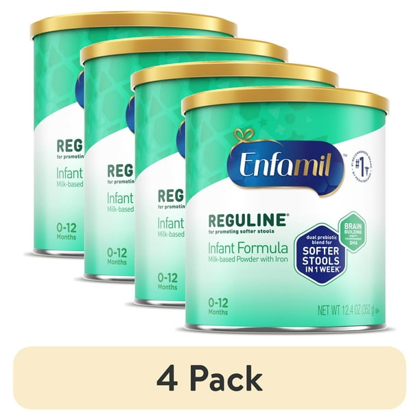 (4 pack) Enfamil Reguline Powder Baby Formula, Promotes Soft Stools, 12.4 oz Can