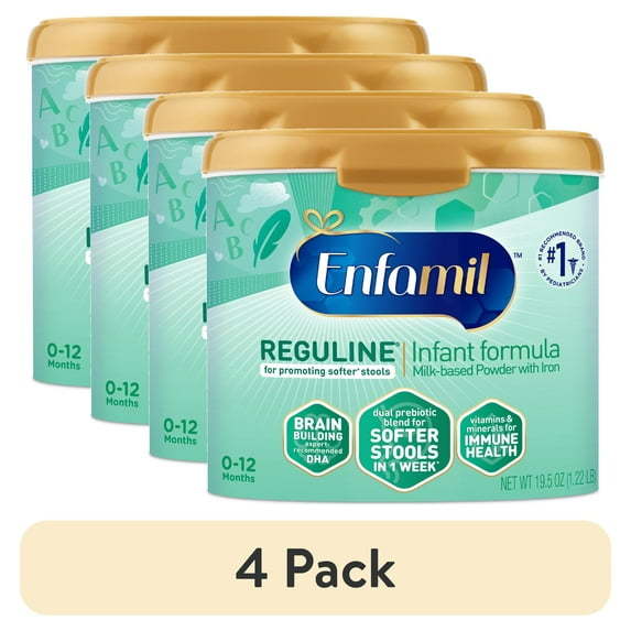 (4 pack) Enfamil Reguline Powder Baby Formula, Promotes Soft Stools, 19.5 oz