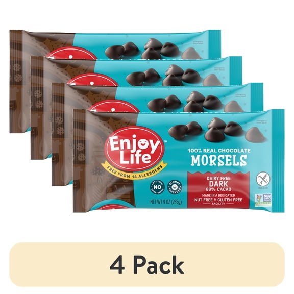 (4 pack) Enjoy Life Allergy Friendly, Dairy Free Dark Chocolate Morsels, Baking Chocolate, 9 oz
