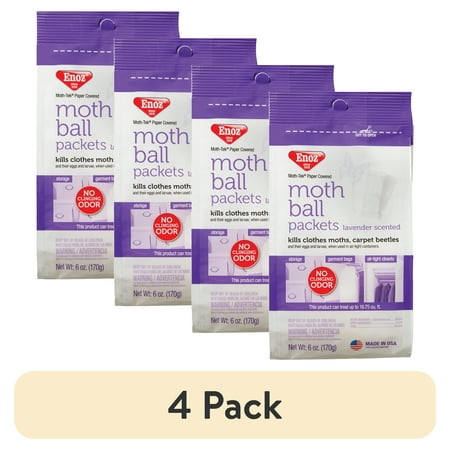 (4 pack) Enoz Lavender Scented Moth Ball Packets, Moth Killer for Clothes Moths and Carpet Beetles, 6 oz Bag