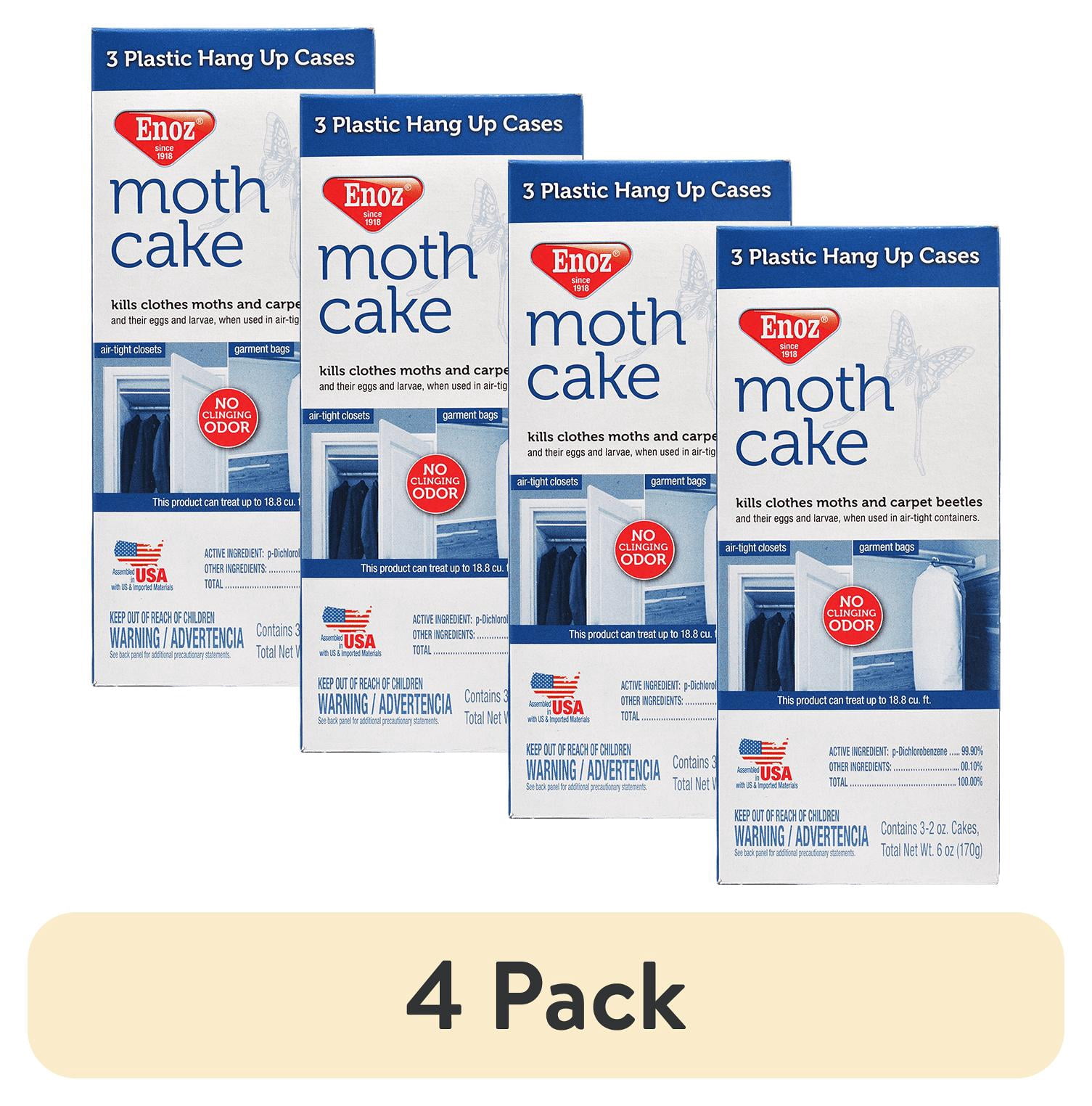 (4 pack) Enoz Hanging Clothes Moth & Carpet Beetle Killer Cakes, Odorless Moth Repellant, 2 oz, 3 Count