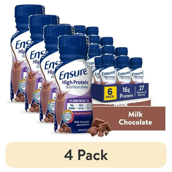(4 pack) Ensure High Protein Nutrition Shake, Milk Chocolate, 8 fl oz, 6 Count