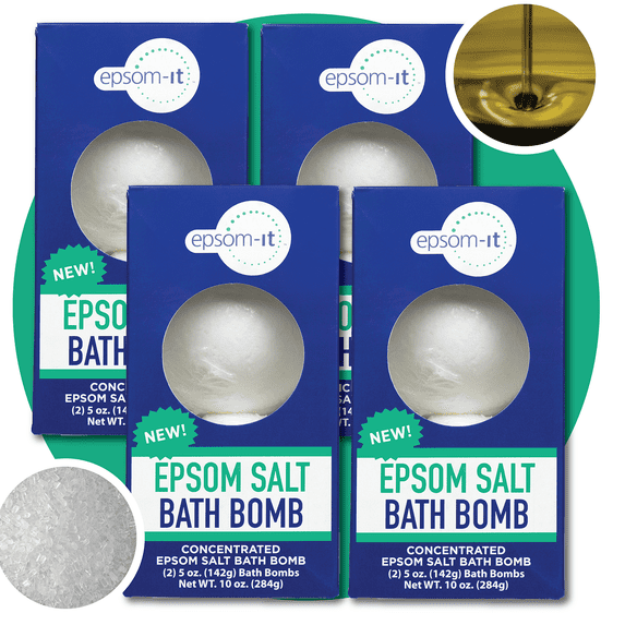 (4 pack) Epsom-It Epsom Salt Bath Bomb with Magnesium Sulfate, Unscented, 2-Pack