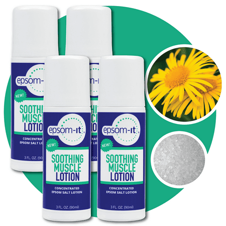 (4 pack) Epsom-It Soothing Muscle Rollerball – Magnesium Sulfate & Arnica Cream for Pain Relief, 3 oz