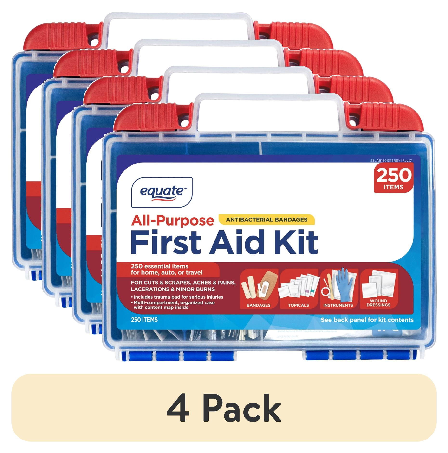 (4 pack) Equate All-Purpose First Aid Kit with Antibacterial Bandages ...