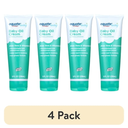 (4 pack) Equate Baby Oil Cream with Aloe Vera and Vitamin E, 8 fl oz