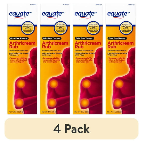 (4 pack) Equate Arthricream, Trolamine Salicylate 10%, Analgesic & Arthritis Pain Relief Cream, 3 oz