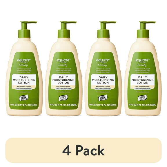 (4 pack) Equate Daily Moisturizing Lotion with Colloidal Oatmeal, 18 fl oz, Compare to Aveeno Active Naturals Daily Moisturizing Lotion