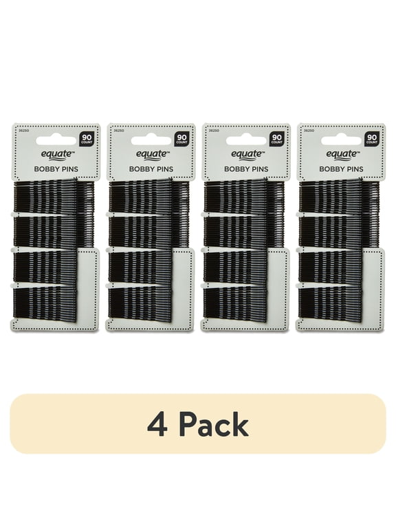 (4 pack) Equate Bobby Pins, Black, 90 Count