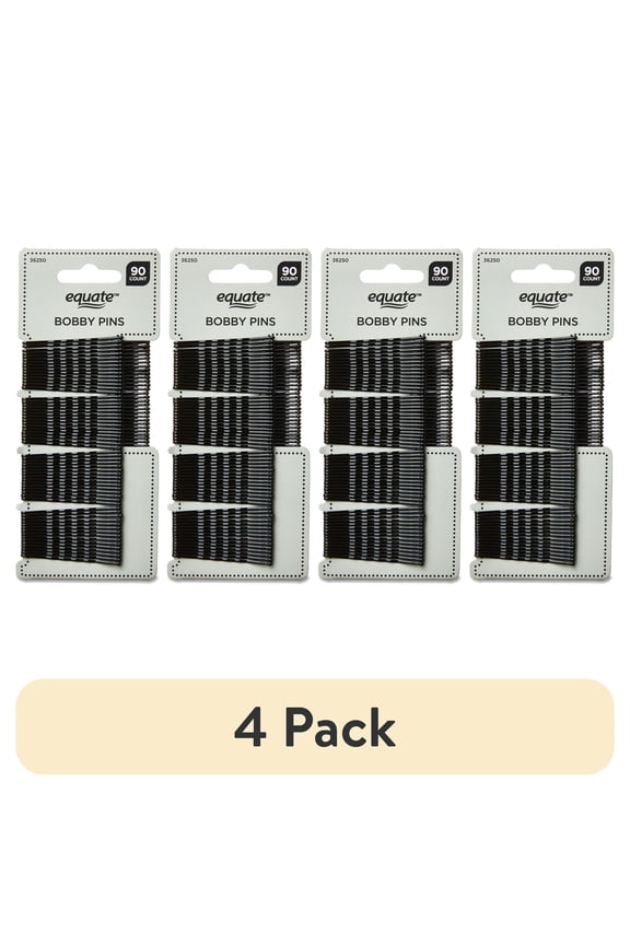 (4 pack) Equate Bobby Pins, Black, 90 Count