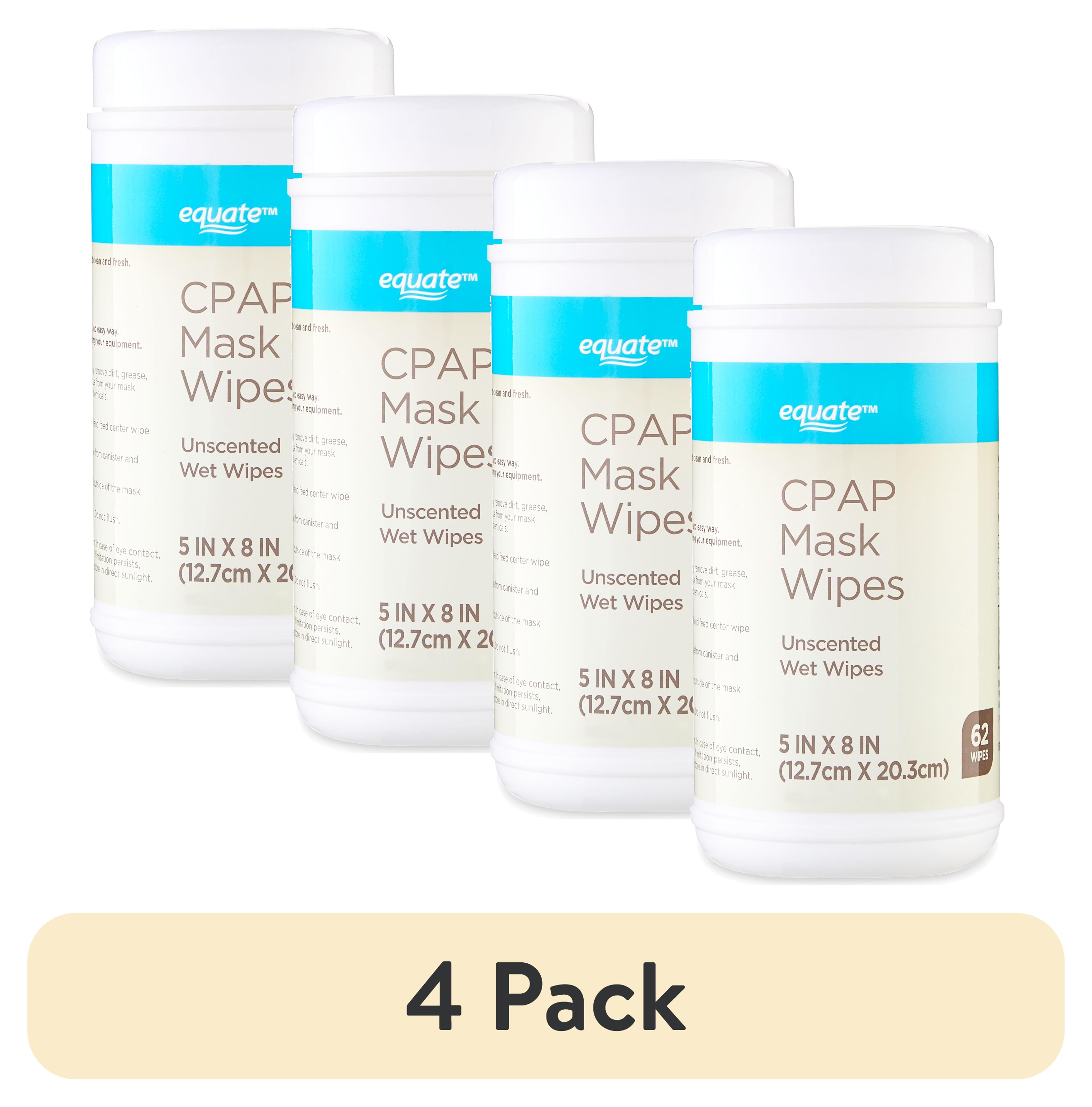 (4 pack) Equate CPAP Cotton Mask Wipes, Unscented and Natural, No Harmful Chemicals,  5"x 8", 62 Count