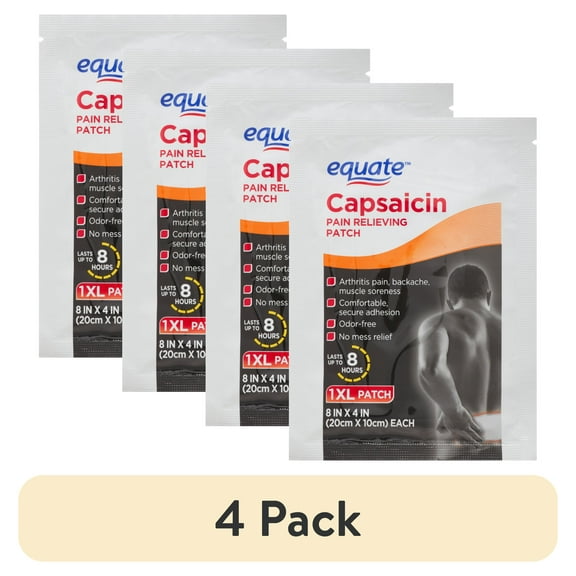 (4 pack) Equate Capsaicin Pain Relieving Patch XL, 8x4 inches, 1 Count