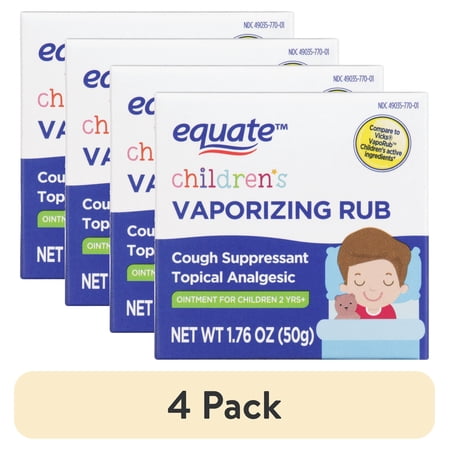 (4 pack) Equate Children's Cough Suppressant and Topical Analgesic Vaporizing Rub, 1.76 oz