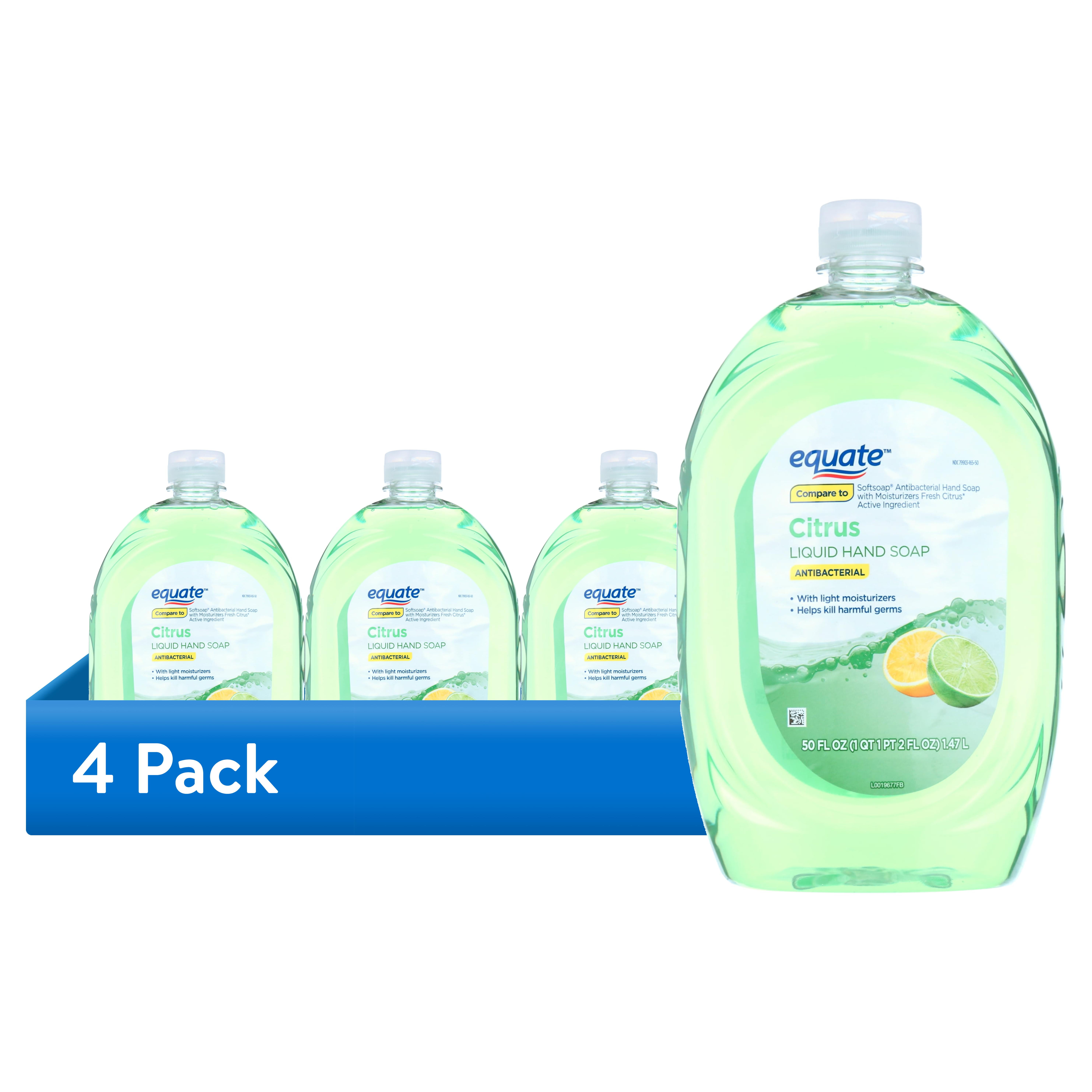 (4 pack) Equate Antibacterial Liquid Hand Soap, Citrus, with Light Moisturizers, 50 fl oz, Compare to Softsoap Antibacterial Hand Soap with Moisturizers Fresh Citrus Active Ingredient