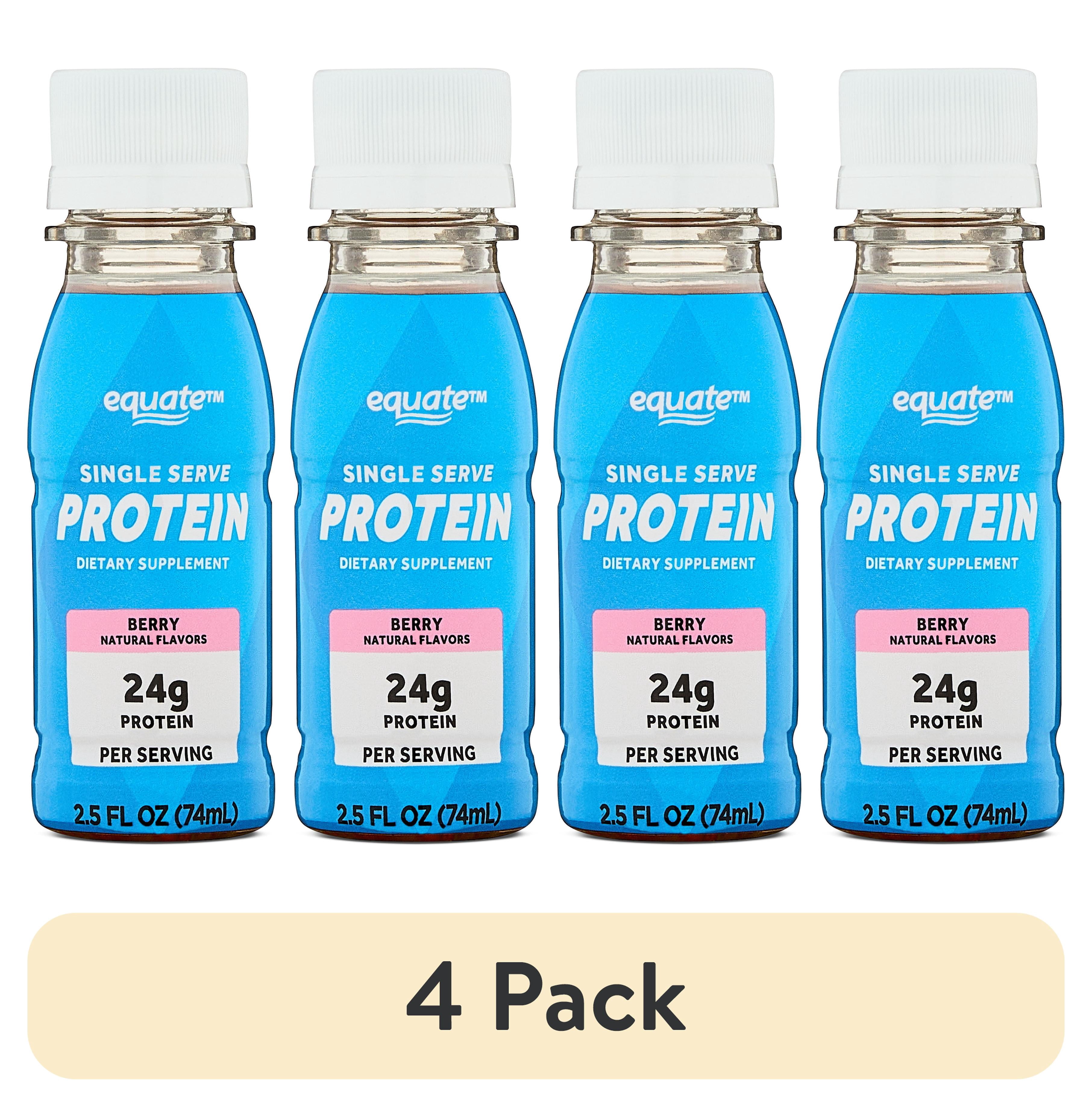 (4 pack) Equate Collagen Protein Dietary Supplement Drink, Berry, 2.5 fl oz