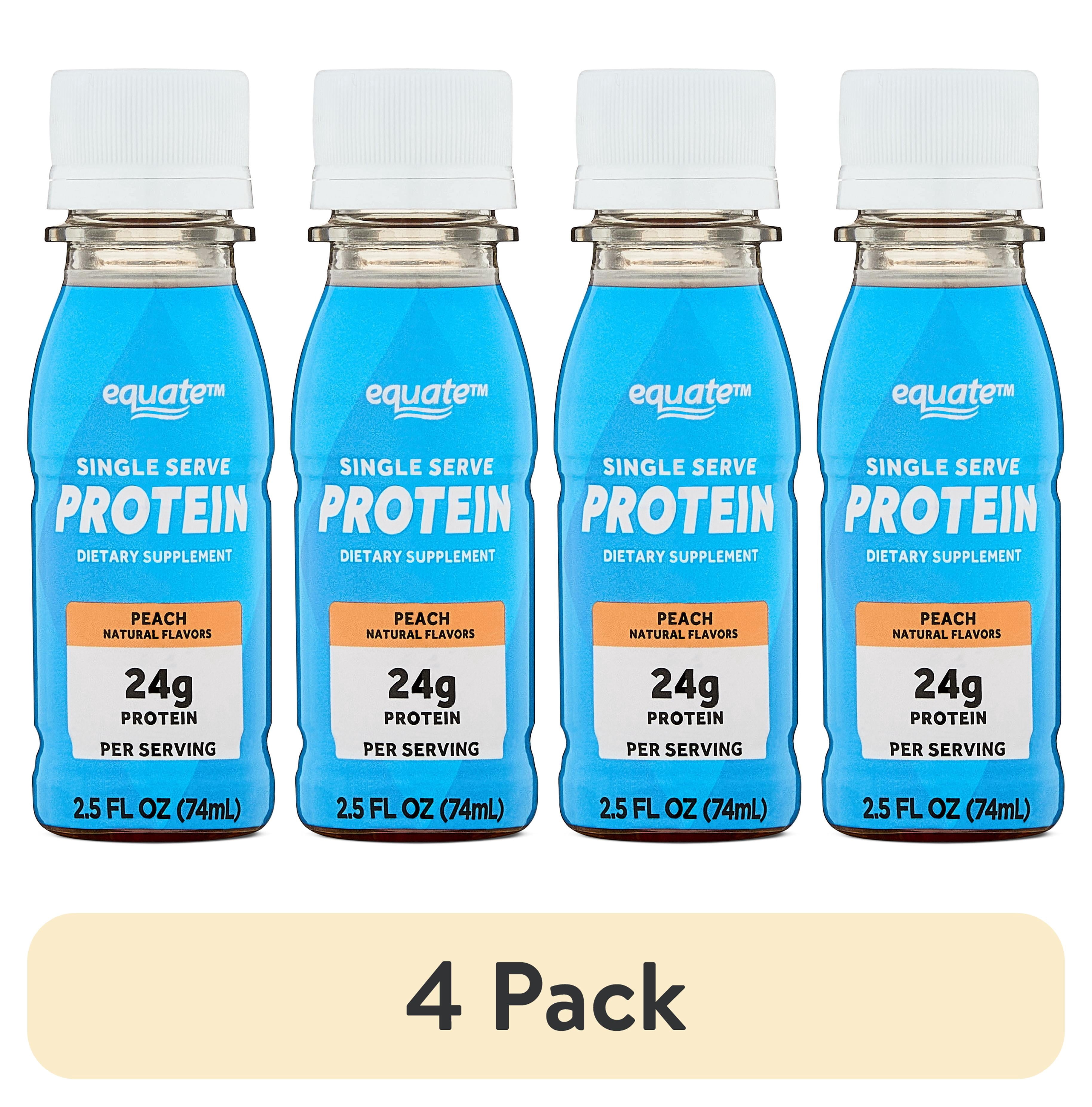 (4 pack) Equate Collagen Protein Dietary Supplement Drink, Peach, 2.5 fl oz