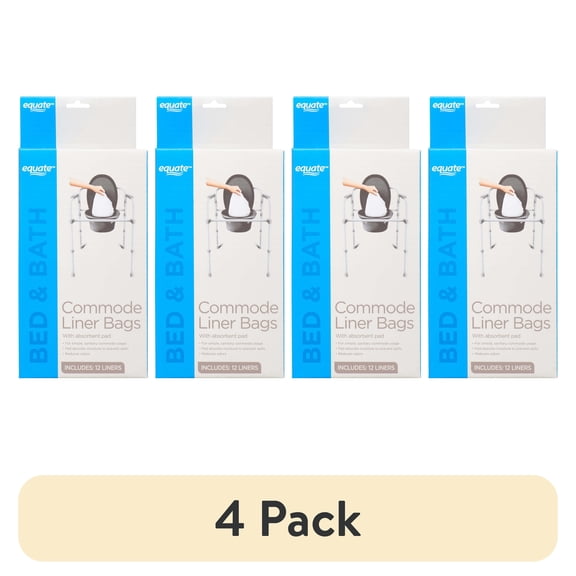 (4 pack) Equate Bed & Bath Commode Liner Bags with Absorbent Pad, 12 Count