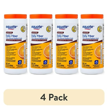 (4 pack) Equate Daily Fiber 100% Natural Psyllium Husk Fiber Supplement, Sugar-Free Orange Smooth, 10 oz, Compare to Metamucil® 4-in-1 Multihealth Fiber™