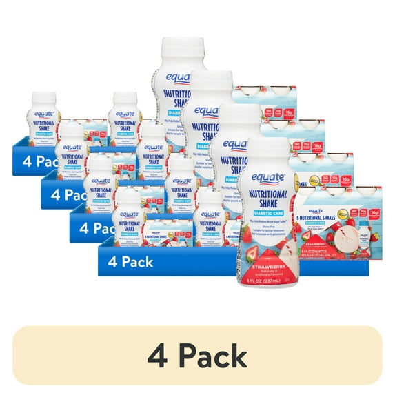 (16 pack) Equate Diabetic Care Nutritional Shakes, Strawberry, 8 fl oz, 6 Count Compare to Glucerna Strawberry