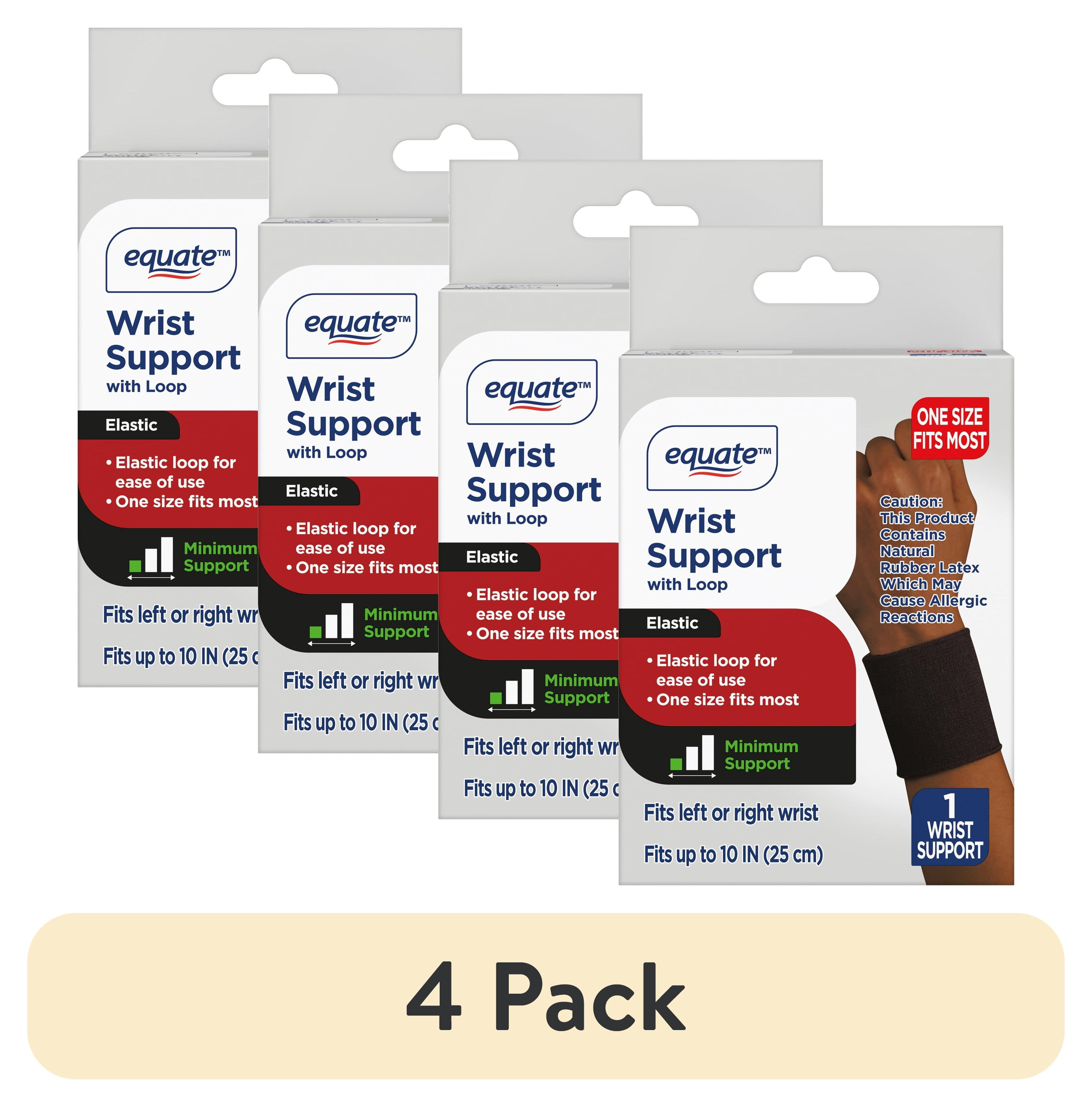 (4 pack) Equate Elastic Wrist Support with Loop, Black, One Size