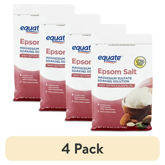 (4 pack) Equate Epsom Salt, Shea Butter & Almond Oil, 3 lbs, Compare to Dr Teal's® Epsom Salt Soaking Solution