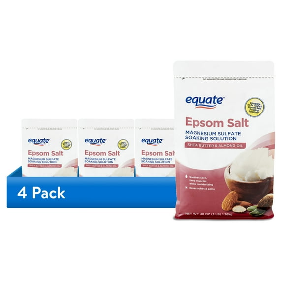 (4 pack) Equate Epsom Salt, Shea Butter & Almond Oil, 3 lbs, Compare to Dr Teal's® Epsom Salt Soaking Solution