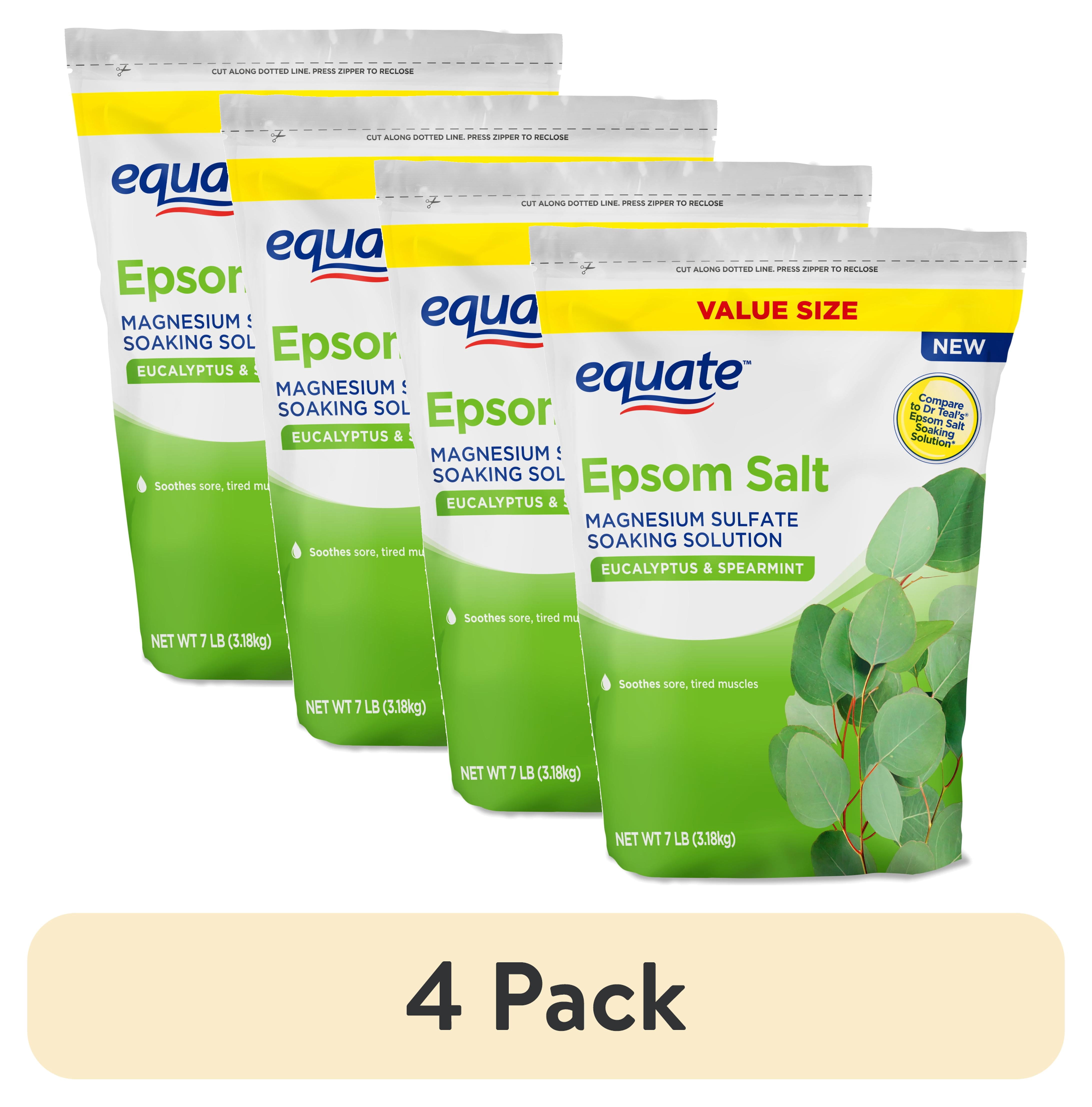 (4 pack) Equate Epsom Salt Soaking Solution, Eucalyptus and Spearmint, 7 lbs