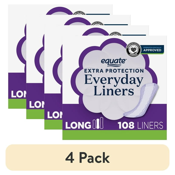 (4 pack) Equate Extra Protection Everyday Panty Liners, Long Length, Unscented, Compare to Always® (108 Count)