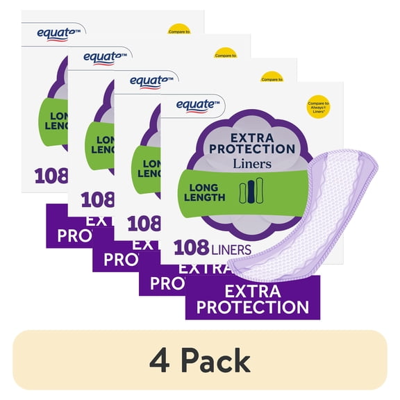 (4 pack) Equate Extra Protection Everyday Panty Liners, Long Length, 108 Count