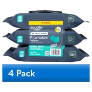 4 pack Equate Extra Large Flushable Wet Wipes, Cool Mint Scent, 144 Wipes, 3 Pack