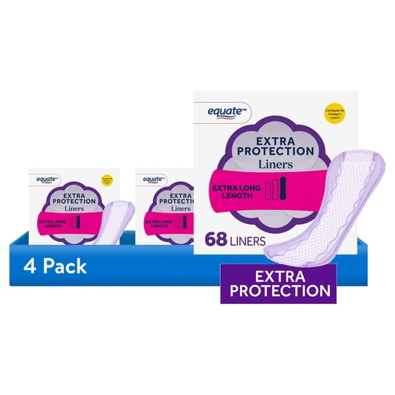 (4 pack) Equate Extra Protection Everyday Panty Liners, Extra Long Length, 68 Count