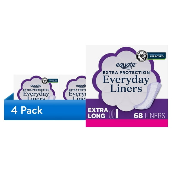 (4 pack) Equate Extra Protection Everyday Panty Liners, Extra Long Length, Unscented, Compare to Always (68 Count)